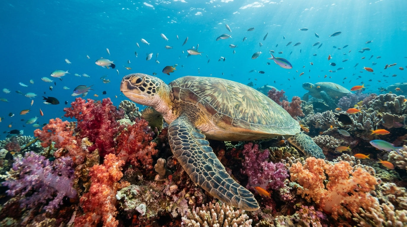 green turtle on sipadan reef